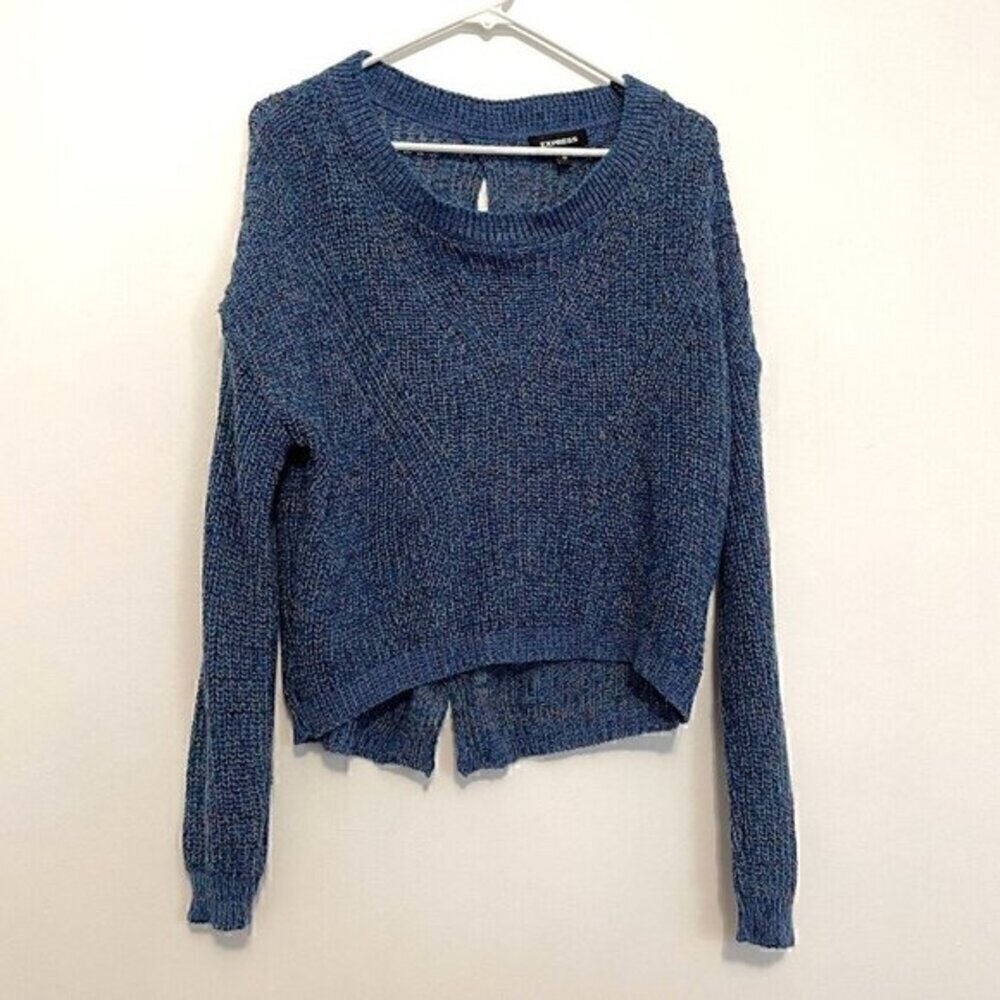 Express Cable Knit Split Back Pullover Sweater Bl… - image 4